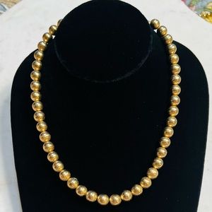 Vintage Whiting & Davis Textured Goldtone Bead Collar Necklace- 15" to 17" - 7mm